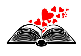 logo book and hearts . Back to School. The Joy of Education. love of reading. hand drawn. Not AI, Vector illustration