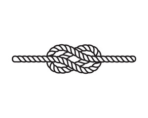 Figure eight knot tied on a rope, a simple monochrome vector line icon. Isolated graphic illustration of a nautical or climbing knot on a white background