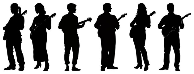 PNG Woman play guitar silhouette illustration guitarist., transparent background