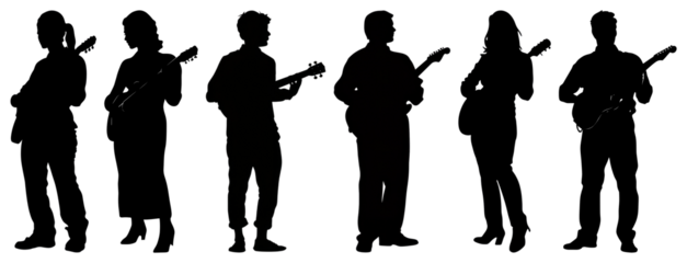 PNG Woman play guitar silhouette illustration guitarist., transparent background