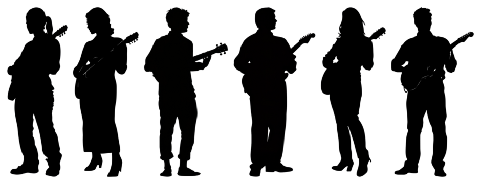 PNG Woman play guitar silhouette illustration guitarist., transparent background