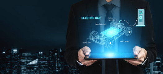 Structure of electric car showing battery system, traction motor, control units, and charging station for understanding EV functionality and energy flow Vouch