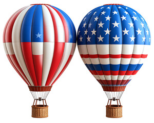 Twin USA Flag Patterned Hot Air Balloons Floating, Transparent PNG Background
