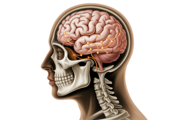 Human head anatomy with brain and nervous system, medical diagram