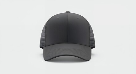 Studio shot of a dark gray baseball cap isolated on a light background front view for product design