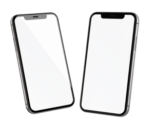 Two 3D Modern Smartphones with Sleek Designs, Isolated on Transparent Background