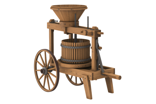 Vintage wooden wine press for grapes, old world charm, rustic design