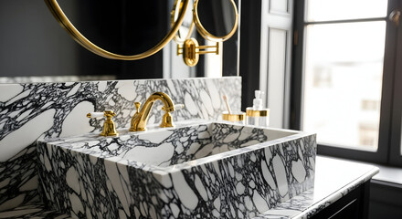 Luxury Bathroom With Gold Fixtures And Elegant Marble Sink Design
