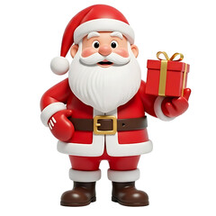 Fototapeta premium Cartoon Santa Claus Holding a Gift Box - Isolated on Black Background