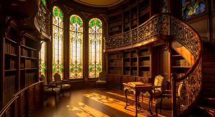 Luxurious Library Interior Design Showcasing Elegant Architecture And Classical Aesthetics