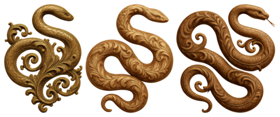 PNG Ornate golden snake designs, element set on transparent background