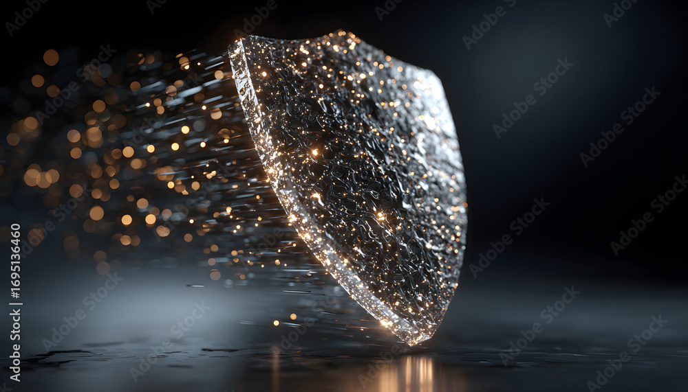 Poster digital shield with a futuristic design representingcybersecurity and technoloy protection isolated 