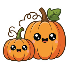 Two cute pumpkins, one big and one small, with happy faces, perfect for halloween or autumnthemed designs and illustrations