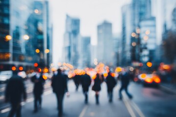 Obraz premium Blurred motion in the city. A busy urban scene with pedestrians.