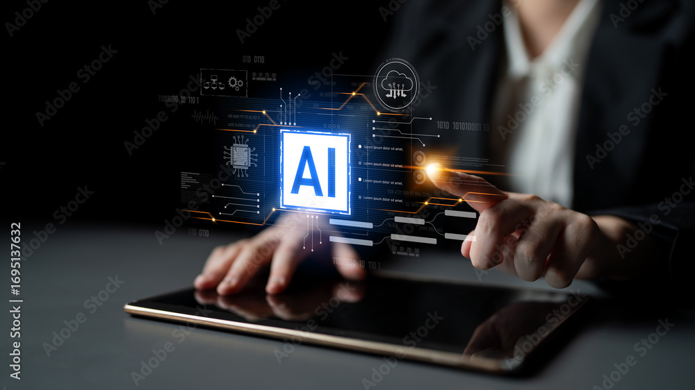 Poster ai core technology presented with digital circuit connections, symbolizing ai systems, processing po