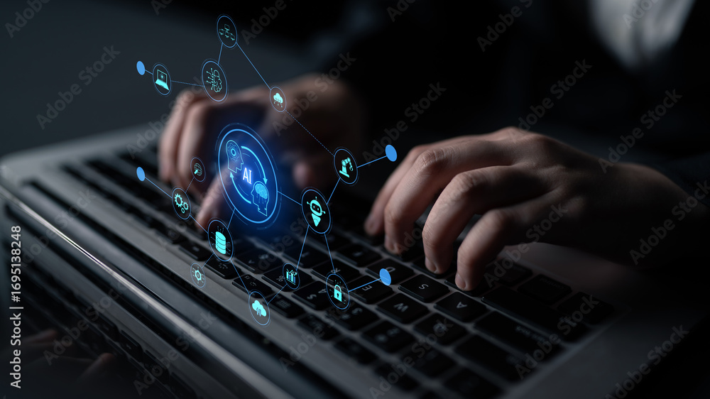 Poster ai collaboration enhances connected intelligence through robotics, data, and cloud. ai collaboration