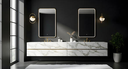 Luxurious Modern Bathroom Design Featuring Marble Vanity and Stylish Accents