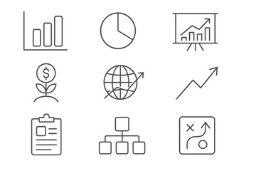 Business Analytics Icons Set – Data Analysis, Statistics, Charts, Graphs, Report Management