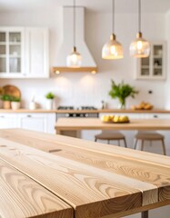 Light-filled kitchen, wooden table