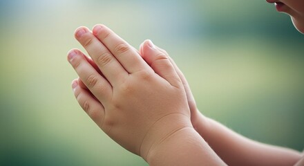 Close of a child’s hands praying with faith and devotion to Christ