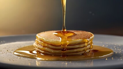 Pancakes with Honey Drizzle &ndash; Sweet Breakfast Photography