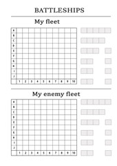 Blank for Battleship game. Blank paper form for game of sea battle. Game blank
