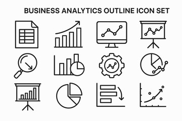 Business Analytics Icons Set &ndash; Data Analysis, Statistics, Charts, Graphs, Report Management