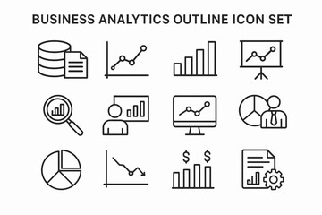 Fototapeta premium Business and Finance Icons Set – Growth Chart, Pie Diagram, Presentation, Money, Global Economy, Strategy