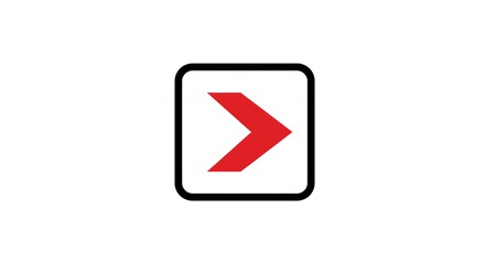 Red arrow inside square symbol sign isolated on white