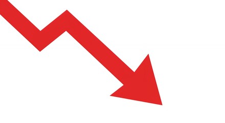 Red arrow pointing downward on white background illustrating a decline