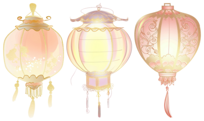PNG Elegant traditional Asian lanterns illustration, element set on transparent background