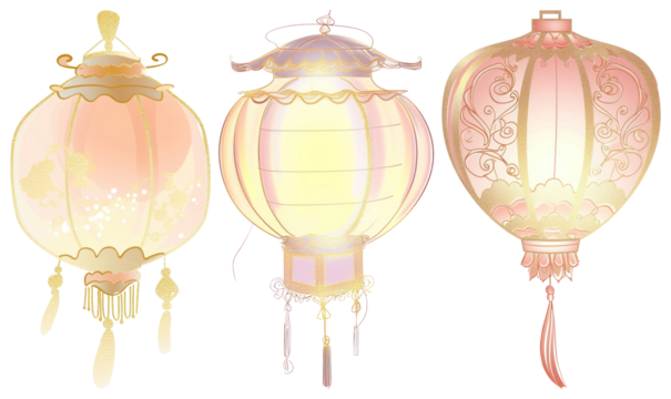 PNG Elegant traditional Asian lanterns illustration, element set on transparent background