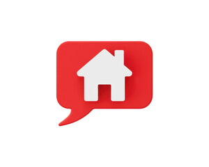 3d icon of a house inside a speech bubble, isolated on transparent background