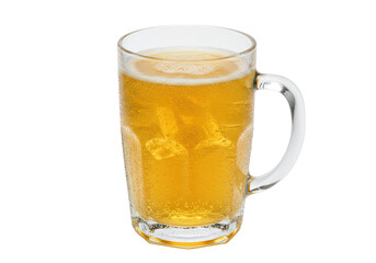 Isolated frothy beer in glass mug, refreshment drink beverage with condensation, beer pub