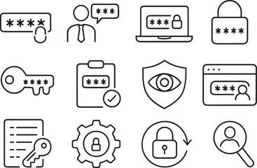 Fototapeta premium Password Security Icons Featuring Padlock Key and User Authentication vector illustration