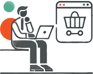 Man Using Laptop Online Shopping E Commerce Gray Orange Green