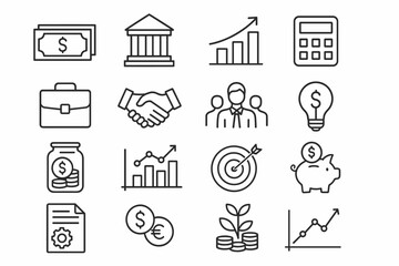 Finance and Business Line Icons Set