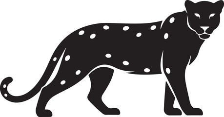 Obraz premium Elegant Black Panther Silhouette with White Spots Illustration of a Sleek Wildcat Walking Cautiously in the Jungle Animal Design Isolated on White Background