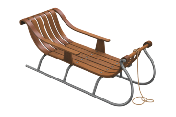 Vintage wooden sled with metal runners, perfect for winter fun and snow rides