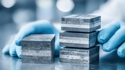 Closeup on epoxy adhesive application creating a strong clear bond between metal surfaces highlighting precise layering with a blurred industrial background.