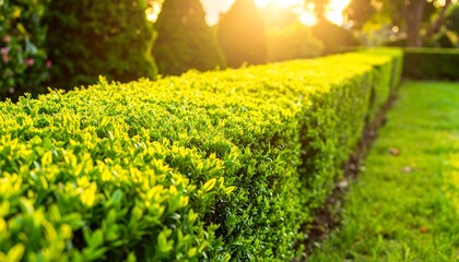 Lush green hedge in sunlight