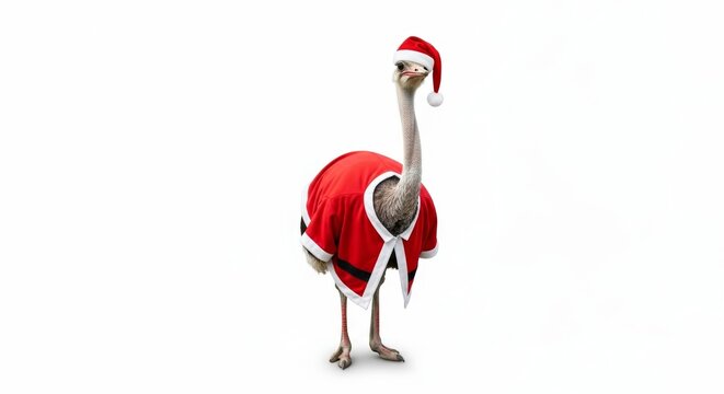 ostrich dressed as Santa Claus, Christmas costume, holiday costume