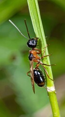 Fototapeta premium Close-up of an ant on a blade of grass