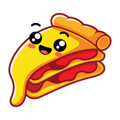 Cute pizza slice character kawaii pizza with cheese and pepperoni fast food cartoon vector illustration funny pizza with smiling face