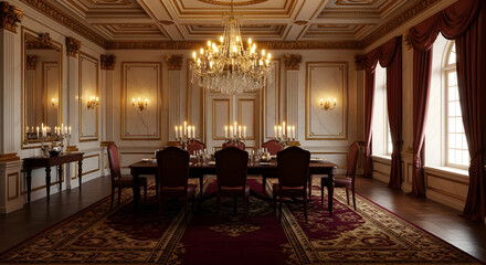 Magnificent Victorian Dining Room With Opulent Decorations And Exquisite Details