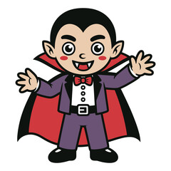 Obraz premium Cute cartoon vampire with a purple suit and red cape perfect for halloween invitations, decorations, or childrens books