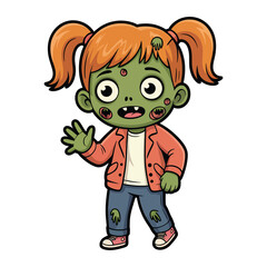 Obraz premium Adorable zombie girl with pigtails she is wearing a pink jacket and jeans, perfect for halloween or a spooky themed design