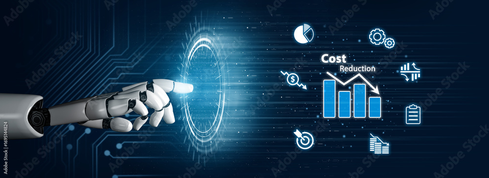 Poster AI artificial intelligence drives cost-saving initiatives via process automation, virtual resource tracking, and intelligent systems for optimized financial performance. Vouch