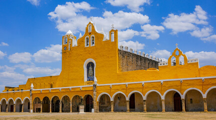 Izamal, Mexico - April 23, 2025: Former convent of San Antonio de Padua in Izamal, Yucatan, Mexico.