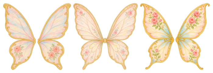 PNG Elegant floral butterfly wings, element set on transparent background